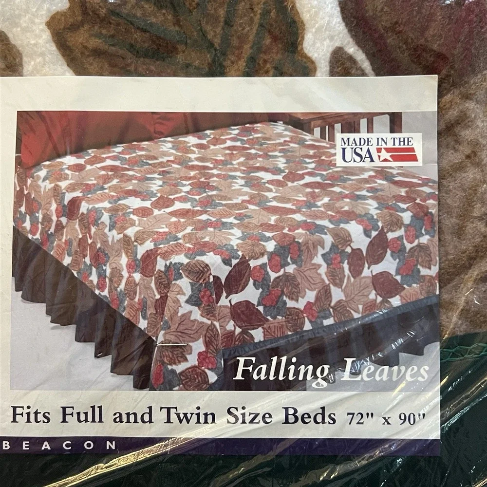 Vintage USA Home Designs Falling Leaves Blanket Twin Full 72x90 NIP NOS Rustic
